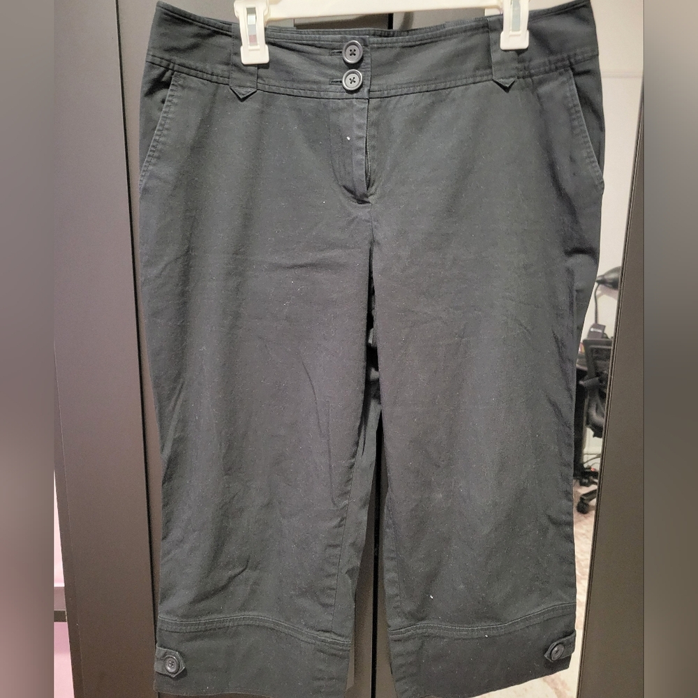 LOFT Black Button-Accent Trousers